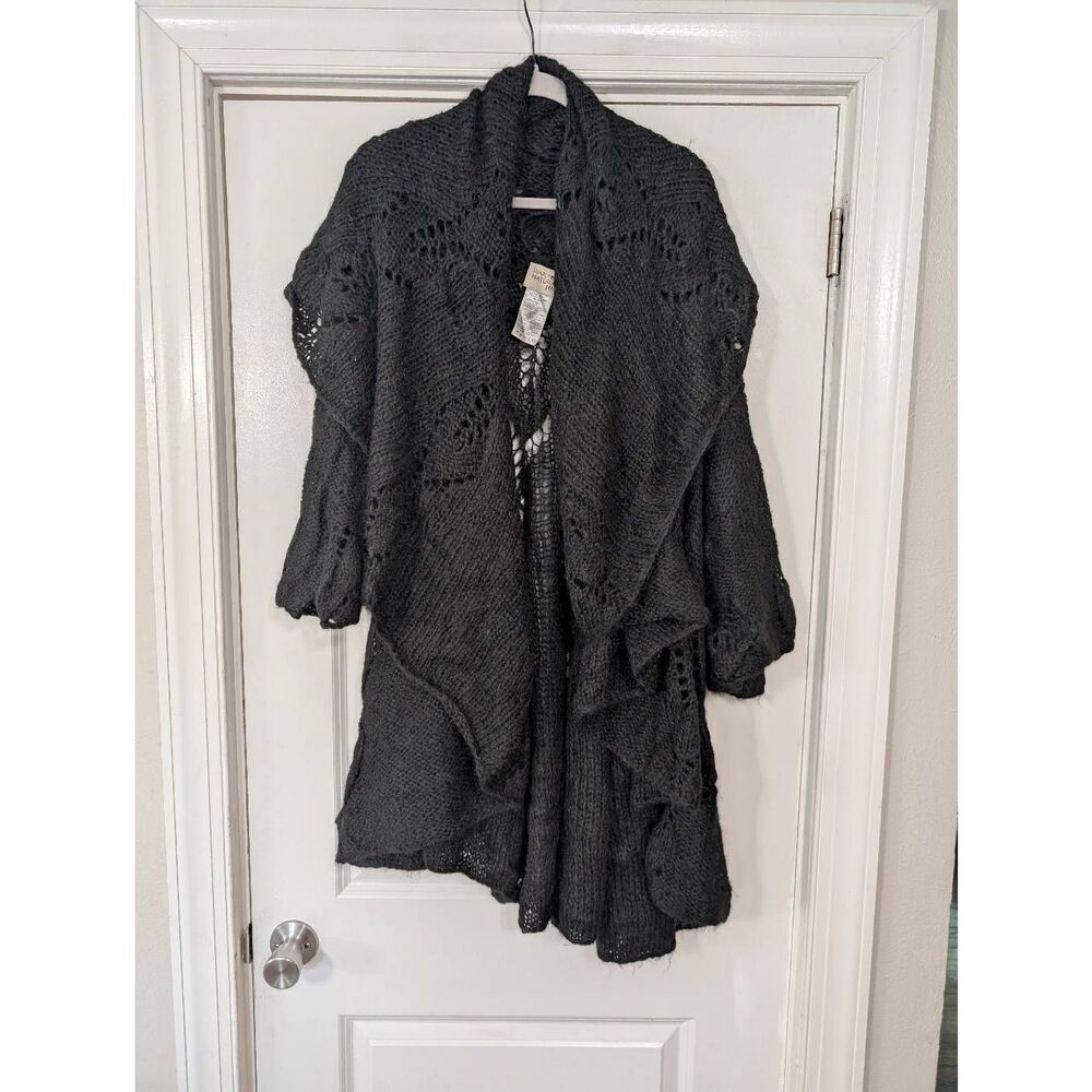 Simply Natural Sweater Cardigan Cape‎ Shawl women's black alpaca suri wool Peru